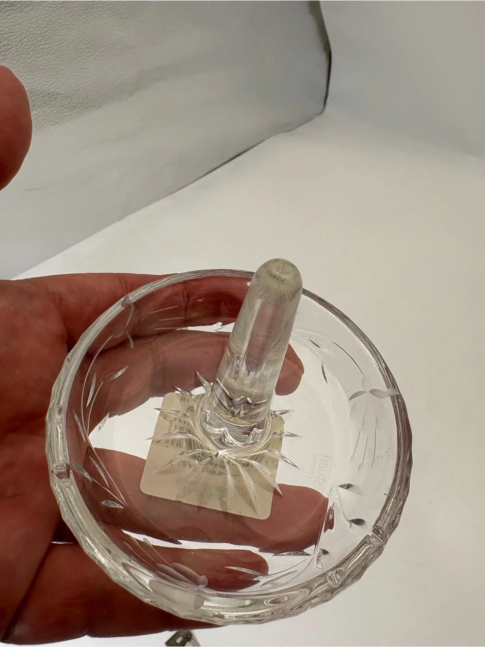 Hungarian Etched Crystal Clear Round Ring Holder Dish